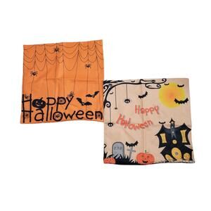 Happy Halloween Burlap Canvas Pillow Covers Set